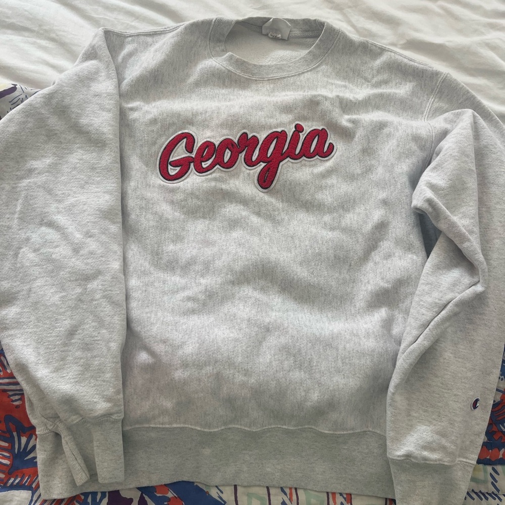 Champion Gray Crewneck Sweater with Red Georgia Script